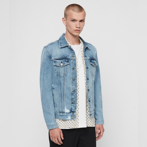 ALLSAINTS IDLE Denim Jacket SMALL New W Tags Washed indigo Blue Distressed - Picture 2 of 6